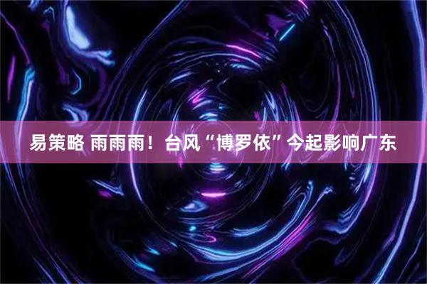 易策略 雨雨雨！台风“博罗依”今起影响广东